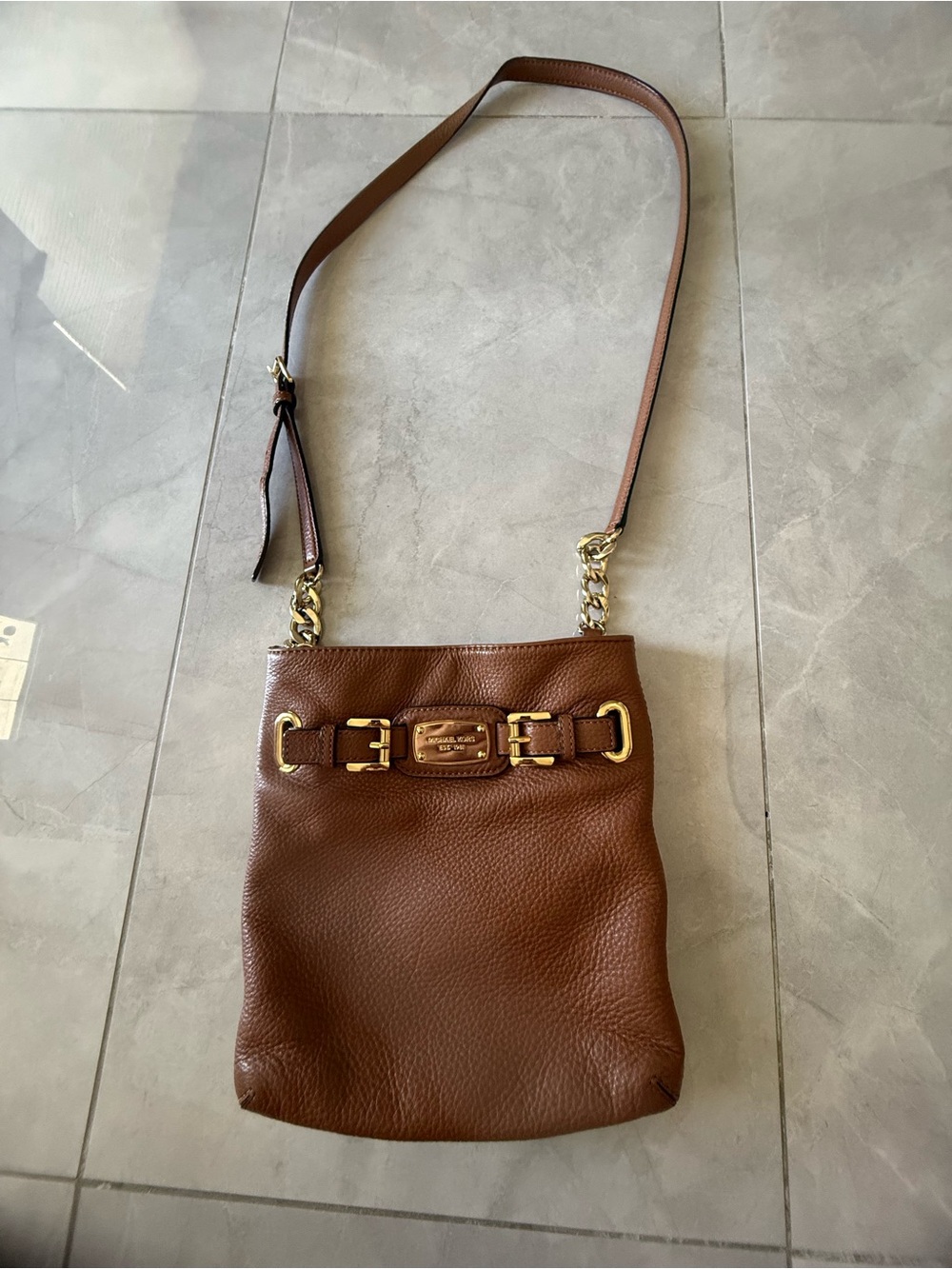 Michael Kors Cognac Leather Crossbody with Gold Hardware